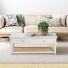 imageCreative CoOp Maxwelton Solid Wood Coffee Table with 2 Drawers and Woven Cane Storage Shelf Black and NaturalWhite