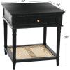 imageCreative CoOp Maxwelton Solid Wood End Table with Drawer and Woven Cane Storage Shelf Distressed White and NaturalBlack