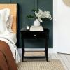 imageCreative CoOp Maxwelton Solid Wood End Table with Drawer and Woven Cane Storage Shelf Distressed White and NaturalBlack