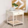 imageCreative CoOp Maxwelton Solid Wood End Table with Drawer and Woven Cane Storage Shelf Distressed White and NaturalWhite