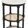 imageCreative CoOp Round Solid Wood End Table with Genuine Marble Top and 2 Woven Cane Storage Shelves Brown Stain and NaturalBlack