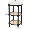 imageCreative CoOp Round Solid Wood End Table with Genuine Marble Top and 2 Woven Cane Storage Shelves Brown Stain and NaturalBlack