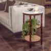imageCreative CoOp Round Solid Wood End Table with Genuine Marble Top and 2 Woven Cane Storage Shelves Brown Stain and NaturalBrown
