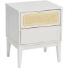 imageCreative CoOp Crawford Solid Wood Nightstand with 2 Storage Drawers and Cane Detail Light Brown FinishWhite With Natural