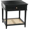 imageCreative CoOp Maxwelton Solid Wood End Table with Drawer and Woven Cane Storage Shelf Distressed White and NaturalBlack