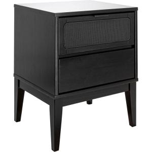 imageCreative CoOp Crawford Solid Wood Nightstand with 2 Storage Drawers and Cane Detail Light Brown FinishBlack With Black