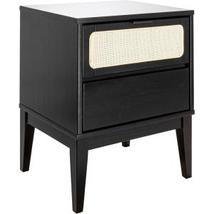 imageCreative CoOp Crawford Solid Wood Nightstand with 2 Storage Drawers and Cane Detail Light Brown FinishBlack and Natural