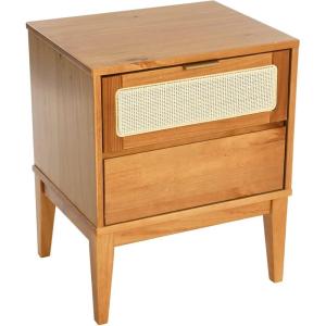 imageCreative CoOp Crawford Solid Wood Nightstand with 2 Storage Drawers and Cane Detail Light Brown FinishLight Brown With Natural