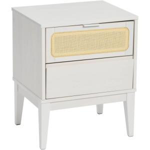 imageCreative CoOp Crawford Solid Wood Nightstand with 2 Storage Drawers and Cane Detail Light Brown FinishWhite With Natural