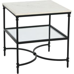 imageCreative CoOp Libertine Genuine Marble and Metal End Table with Glass Storage Shelf Gold FinishBlack