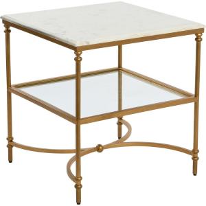 imageCreative CoOp Libertine Genuine Marble and Metal End Table with Glass Storage Shelf Gold FinishGold