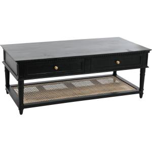 imageCreative CoOp Maxwelton Solid Wood Coffee Table with 2 Drawers and Woven Cane Storage Shelf Black and NaturalBlack