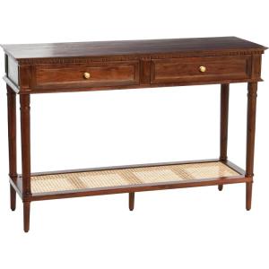 imageCreative CoOp Maxwelton Solid Wood Console Table with 2 Drawers and Woven Cane Storage Shelf Black and NaturalWalnut