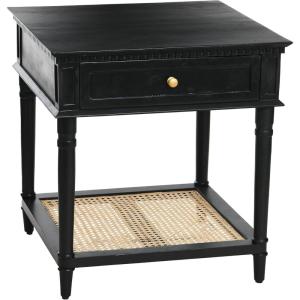 imageCreative CoOp Maxwelton Solid Wood End Table with Drawer and Woven Cane Storage Shelf Distressed White and NaturalBlack