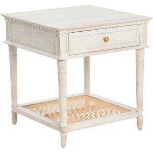 imageCreative CoOp Maxwelton Solid Wood End Table with Drawer and Woven Cane Storage Shelf Distressed White and NaturalWhite