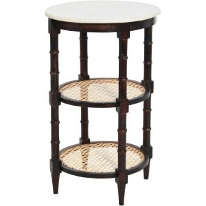 imageCreative CoOp Round Solid Wood End Table with Genuine Marble Top and 2 Woven Cane Storage Shelves Brown Stain and NaturalBrown