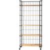imageCreative CoOp 5 Tier Wood Shelves with Metal Frame ampamp Caster Wheels