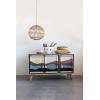 imageCreative CoOp 55quot W Mango Wood Console with 2 Shelves 3Panel Sunset Scene Woven Rope Doors ampamp Tassels