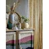 imageCreative CoOp 55quot W Mango Wood Console with 2 Shelves 3Panel Sunset Scene Woven Rope Doors ampamp Tassels
