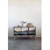 imageCreative CoOp 55quot W Mango Wood Console with 2 Shelves 3Panel Sunset Scene Woven Rope Doors ampamp Tassels