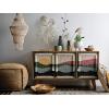 imageCreative CoOp 55quot W Mango Wood Console with 2 Shelves 3Panel Sunset Scene Woven Rope Doors ampamp Tassels