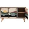imageCreative CoOp 55quot W Mango Wood Console with 2 Shelves 3Panel Sunset Scene Woven Rope Doors ampamp Tassels