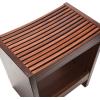 imageCreative CoOp Modern Slatted Solid Wood Stool With Storage Shelf Walnut FinishWalnut Finish