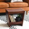 imageCreative CoOp Modern Slatted Solid Wood Stool With Storage Shelf Walnut FinishWalnut Finish