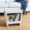 imageCreative CoOp Modern Slatted Solid Wood Stool With Storage Shelf Walnut FinishWhite