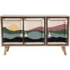 imageCreative CoOp 55quot W Mango Wood Console with 2 Shelves 3Panel Sunset Scene Woven Rope Doors ampamp Tassels