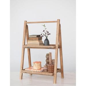 imageCreative CoOp 2Tier Wood Folding Stand and Storage Natural