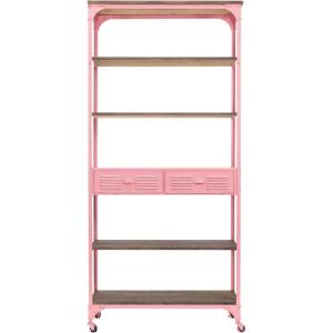 imageCreative CoOp Metal and Wood 5Tier Shelf Storage with Drawers Distressed Pink and Natural