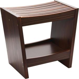 imageCreative CoOp Modern Slatted Solid Wood Stool With Storage Shelf Walnut FinishWalnut Finish