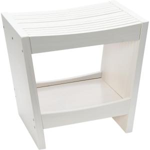 imageCreative CoOp Modern Slatted Solid Wood Stool With Storage Shelf Walnut FinishWhite