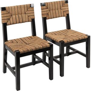 imageCreative CoOp Willowbrook Solid Wood and Natural Woven Seagrass Rope Dining ChairBlack Stained