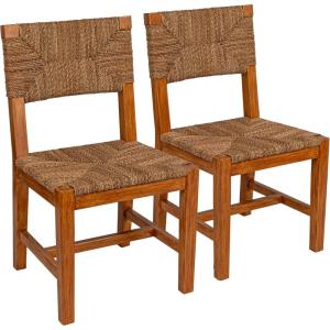 imageCreative CoOp Willowbrook Solid Wood and Natural Woven Seagrass Rope Dining ChairLight Brown Stained
