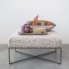 imageCreative CoOp Damask Upholstered Ottoman with Metal Frame Multicolor