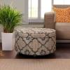imageCreative CoOp Global Round Woven Jute Kilim Upholstered Storage 6 Pillows Set of 7 Pieces Multicolor Ottoman Natural