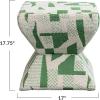 imageCreative CoOp Mango Wood and Cotton Jacquard Upholstered StoolOttoman with Geometric Pattern Green and Cream