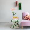 imageCreative CoOp Mango Wood and Cotton Jacquard Upholstered StoolOttoman with Geometric Pattern Green and Cream