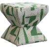 imageCreative CoOp Mango Wood and Cotton Jacquard Upholstered StoolOttoman with Geometric Pattern Green and Cream