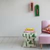 imageCreative CoOp Mango Wood and Cotton Jacquard Upholstered StoolOttoman with Geometric Pattern Green and Cream