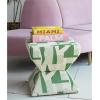imageCreative CoOp Mango Wood and Cotton Jacquard Upholstered StoolOttoman with Geometric Pattern Green and Cream