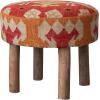 imageCreative CoOp Round Cotton and Wool Kilim Stool with Wood Legs Natural and Orange