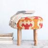 imageCreative CoOp Round Cotton and Wool Kilim Stool with Wood Legs Natural and Orange
