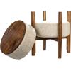 imageCreative CoOp Woven Cotton and Wool Blend TableStool with Oak Wood Legs and Reversible Top Natural and Cream