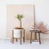 imageCreative CoOp Woven Cotton and Wool Blend TableStool with Oak Wood Legs and Reversible Top Natural and Cream