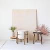 imageCreative CoOp Woven Cotton and Wool Blend TableStool with Oak Wood Legs and Reversible Top Natural and Cream