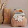 imageCreative CoOp Woven New Zealand Wool Shag Pouf with Design Multicolor