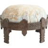imageCreative CoOp Carved Reclaimed Wood Stool with Bleached Vintage Cotton Kantha Patchwork Cushion Multicolor